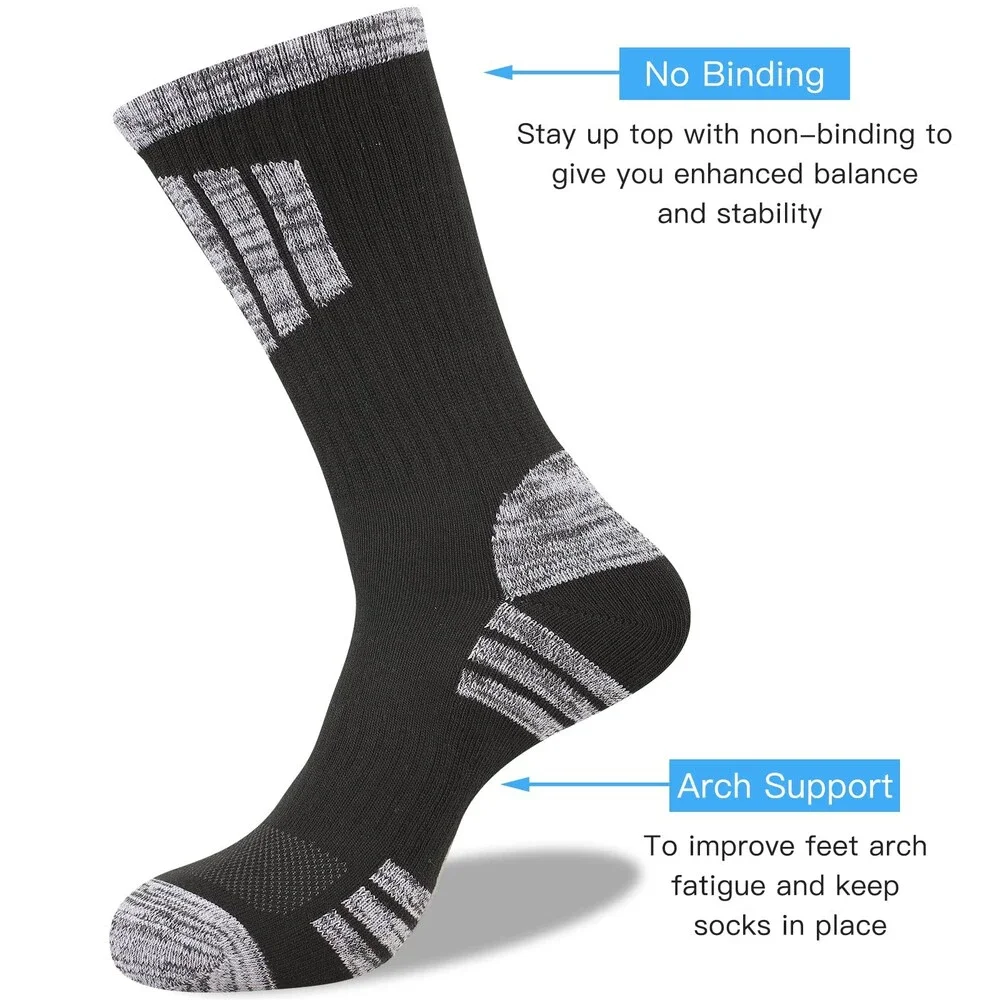 COOVAN Men's Hiking Crew Socks 5 Pairs Moisture Wicking Cushioned ONE SZ